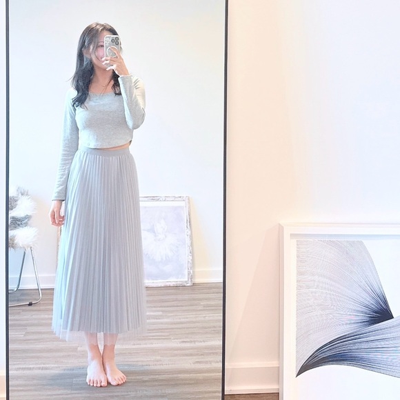 Reversible Velvet & Tulle Pleated Midi Skirt ✨ - Picture 3 of 9